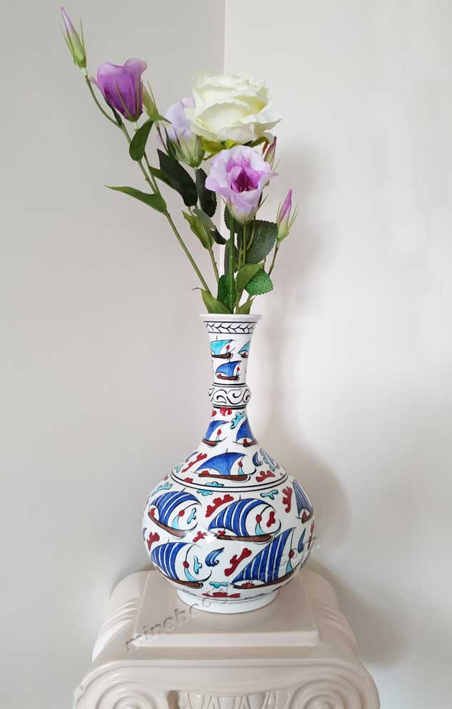 30cm Klasik Gözyaşı  Çini Vazolar  Kurumsal Hediye Kutulu Seramik Vazo Desenleri Modelleri Fiyatları