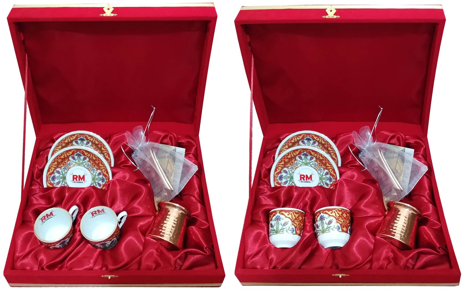 BAskılı logolu kahve fincan setleri hediyelik kutulu bakır cezveli kahveli 
