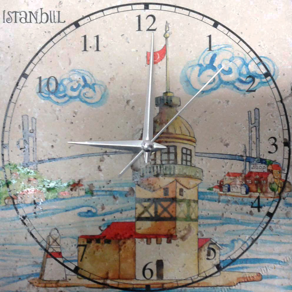 Türkiye ve İstanbul u hatırlatacak  otantik ve kalıcı doğal taş masaüstü saatler turistik amaçlı yöresel baskılı masa saatleri