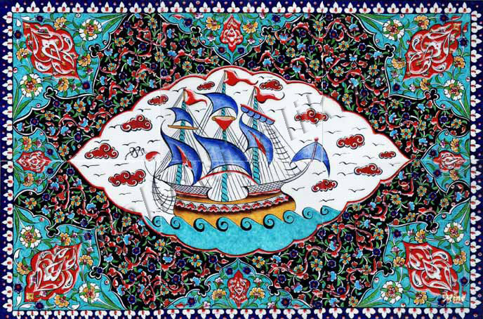 Osmanlı Gemili Kalyonlu Çini Panolar
