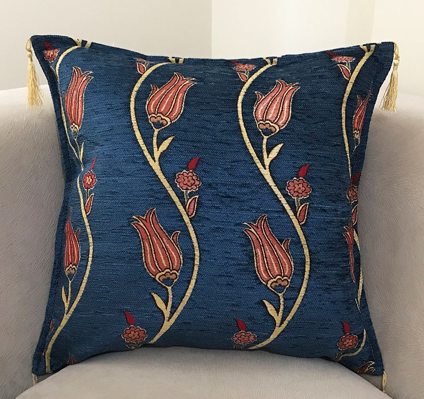 Vintage Tulip Patterned Fringed Cushion Case Great Color Matching Special Design Compatible Anywhere Ethnic Quality Woven Fabric Cushion Cover