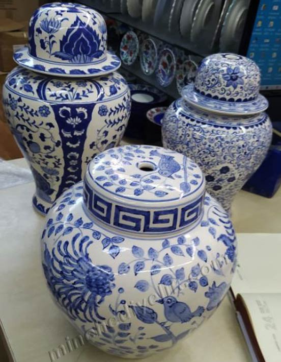 Seramik Çini Abajur Modelleri Mavi Beyaz Dekoratif Kavanoz ve vazo