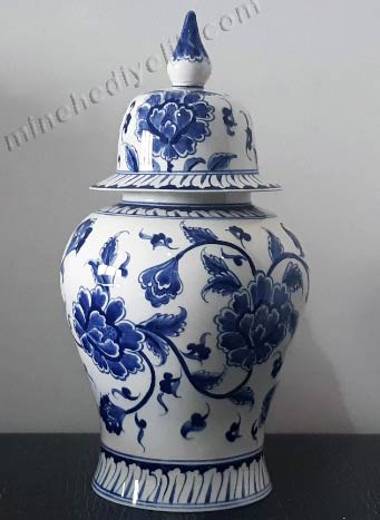Mavi Beyaz Şapkalı Kavanozlar Dekoratif Vazolar 