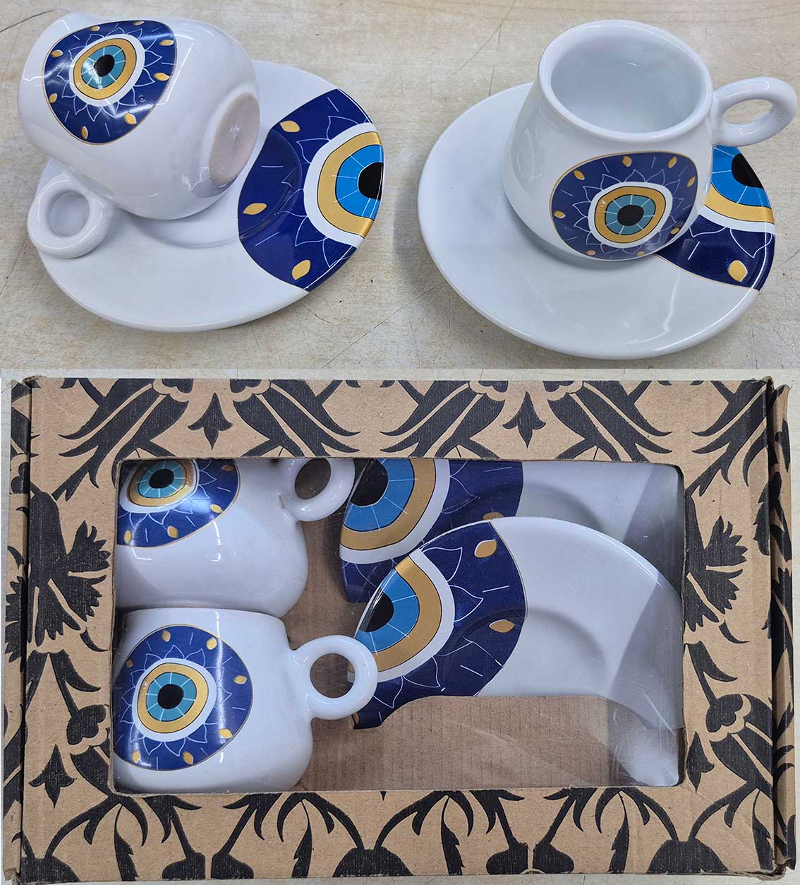 Nazarlı Motif İki kişilik hediyelik kahve fincan takımları karton kutulu