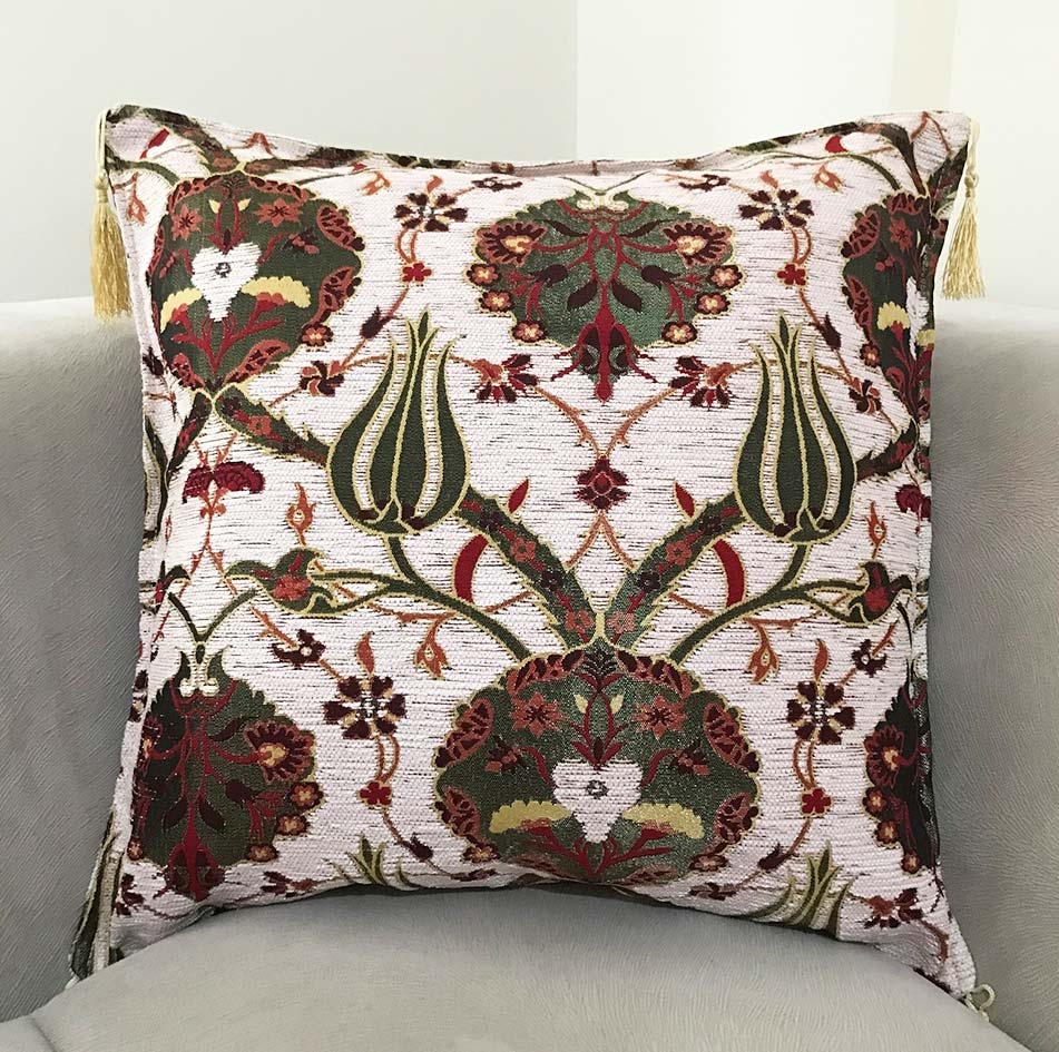 Anatolian Tulip Patterned Throw Pillow Cover.