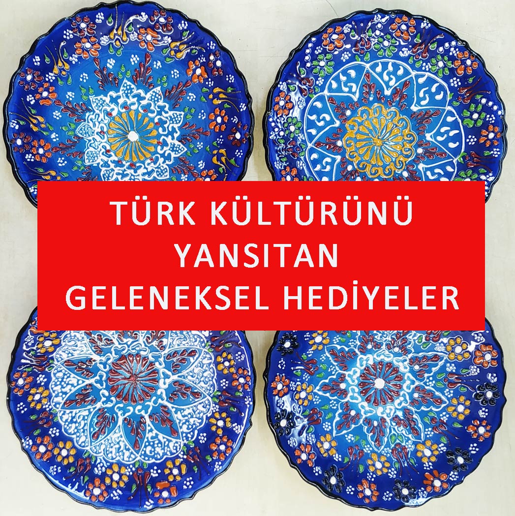 Türk kültürünü yansıtan geleneksel hediyeler Türkiye ye özgü hediye el işi çini tabaklar hediyelik kutularda