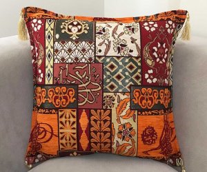 Decorative Upholstery Woven Orange Pillow Ethnic Home Decorations Luxury Comfortable Throw Pillows Wholesale Affordable Tourist Pillow